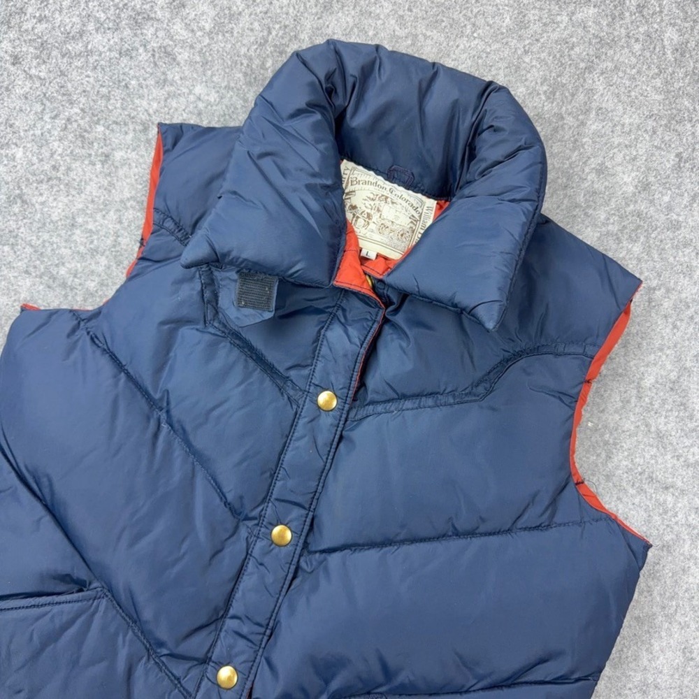 VTG William Barry Puffer Vest Mens Large Navy Blue Down Filled Western Outdoor